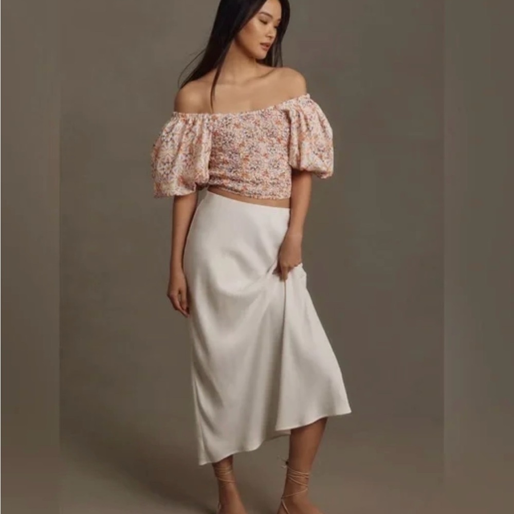 Anthropologie Dolan Multicolor Floral Off-Shoulder Textured Blouse,Puff Sleeve,M - Picture 11 of 13